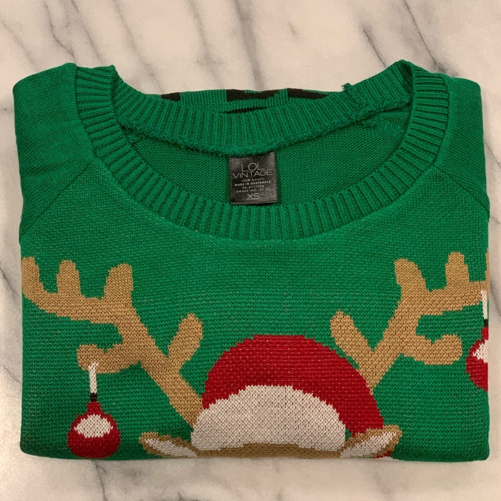 LOL Vintage Green Oh Deer Ugly Christmas Sweater - Picture 3 of 3